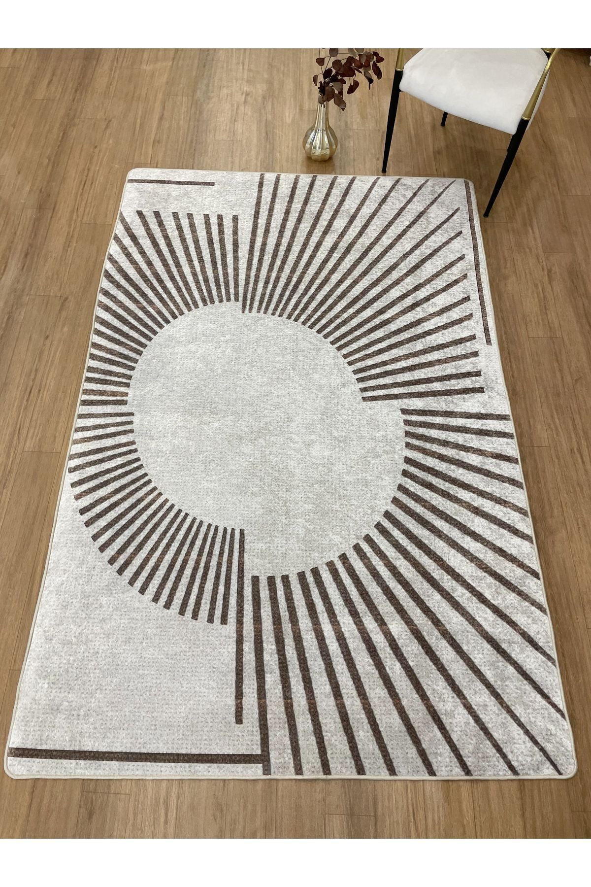 Geometrik Desenli Lateks Taban Halı - Gri - Kahverengi