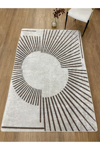 Geometrik Desenli Lateks Taban Halı - Gri - Kahverengi