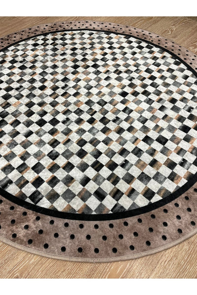 Robert Diamond Pattern Fringeless Round Rug - Brown