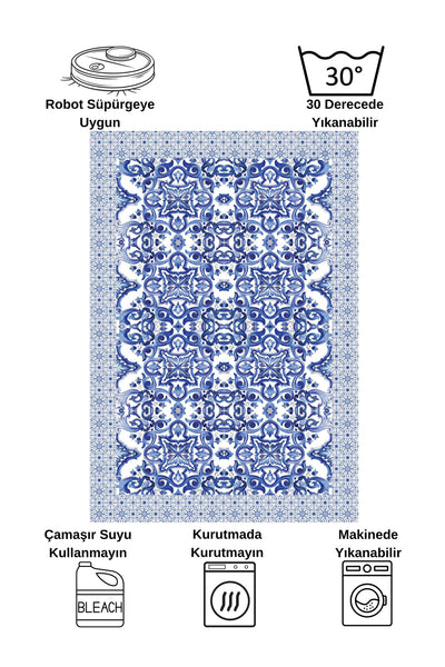 Navy Blue-Gray Blue Blanc Modern Latex Non-Slip Base Rug