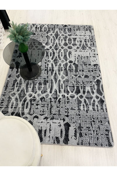 Gray Modern Woven-Look Latex Leather Base Rug