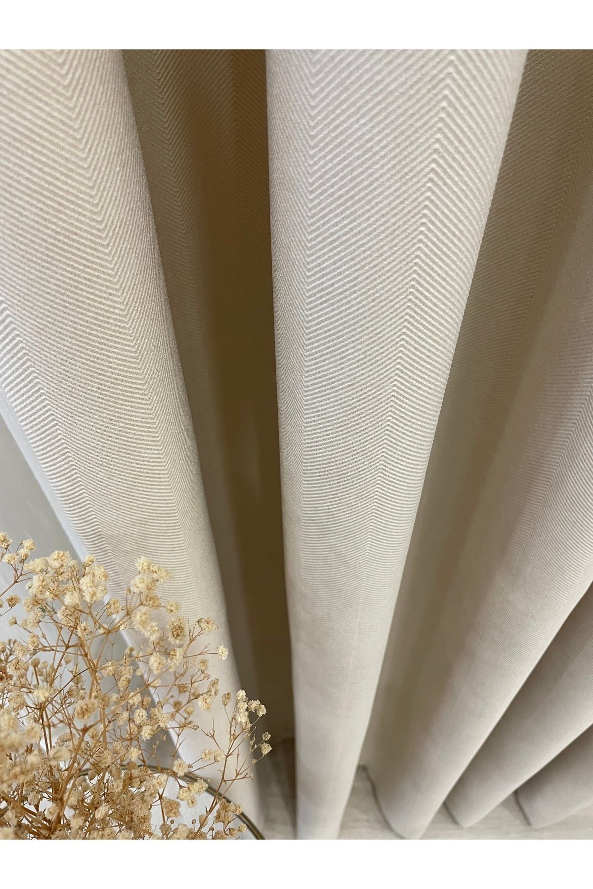Heathered Milky Brown Linen-Look 1/3 Dense Pleated Blackout Curtain