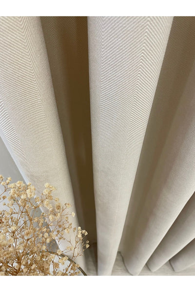 Heathered Milky Brown Linen-Look 1/3 Dense Pleated Blackout Curtain