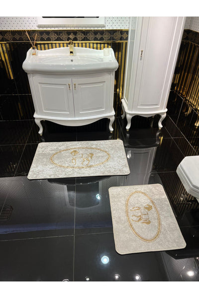 Black Horse Pattern 2-Piece Leather Base Bathroom Mat Set (60x100 - 60x50)