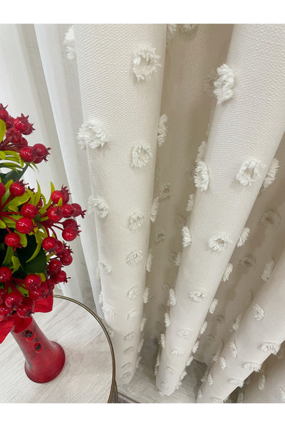 Blue Children's Room Pompom Puffy Blackout Curtain 1/3 Dense Pleating