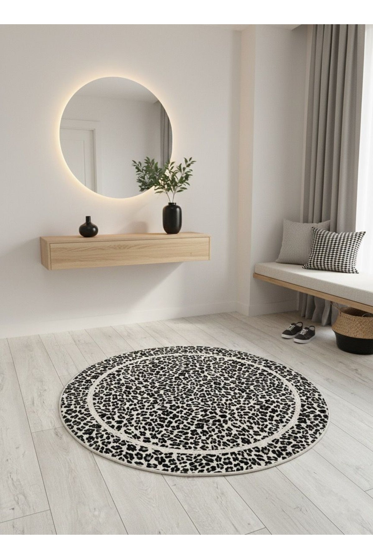 Leopard Pattern Oval Latex Leather Rug