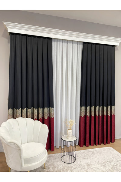 Brown Gold - Damask Patterned 1/3 Dense Pleated Blackout Curtain