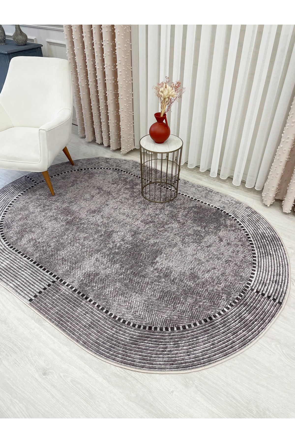 GRAY-NAVY Jute Sisal Look Non-Slip Base Rug