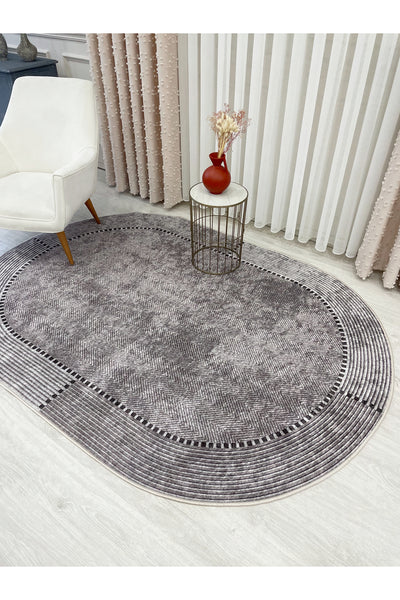 GRAY-NAVY Jute Sisal Look Non-Slip Base Rug