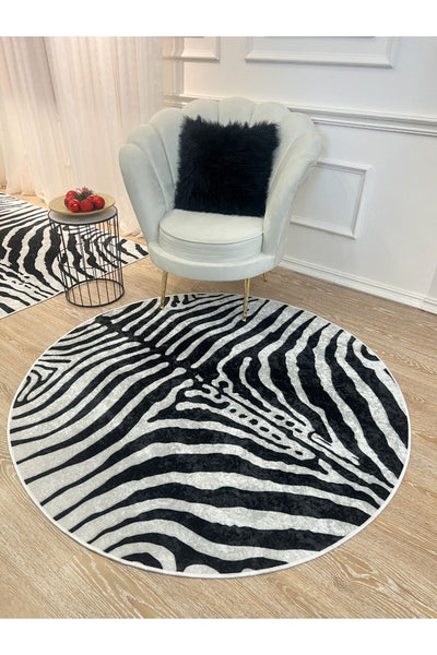 Zebra Print Round Black - Gray Decorative Rug