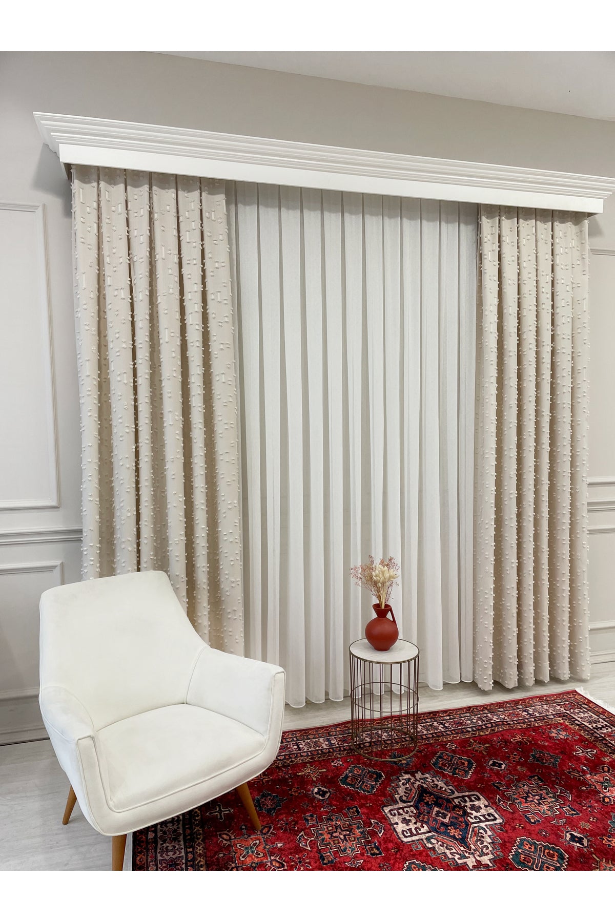 Indigo Blue Pompom Puffy Blackout Curtain 1/3 Dense Pleat