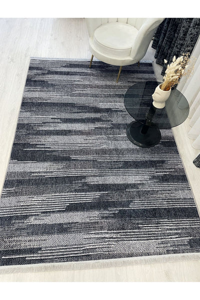 Modern Striped Patterned Fringed Latex Leather Base Rug