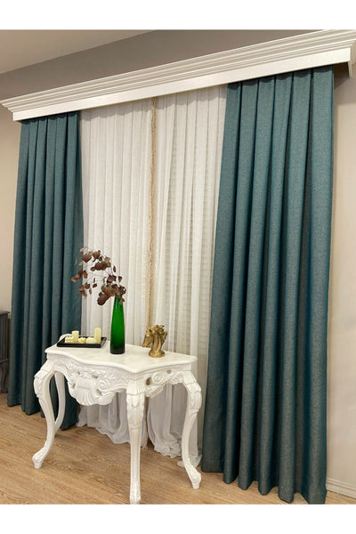 Linen-Look Glittery Plain Blackout Curtain 1/3 Dense Pleated - Green - Gold Glitter