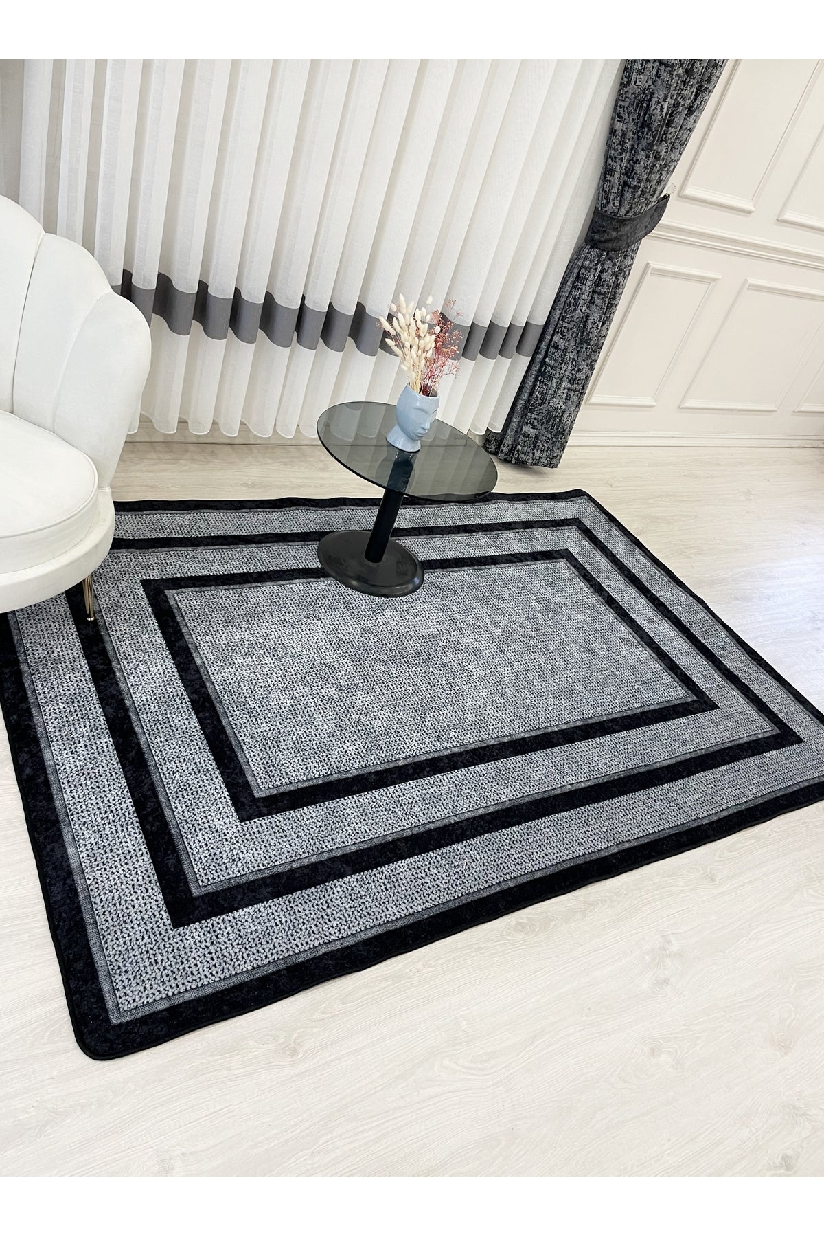 Jute Sisal Bordered Look Decorative Rug - Brown - Black