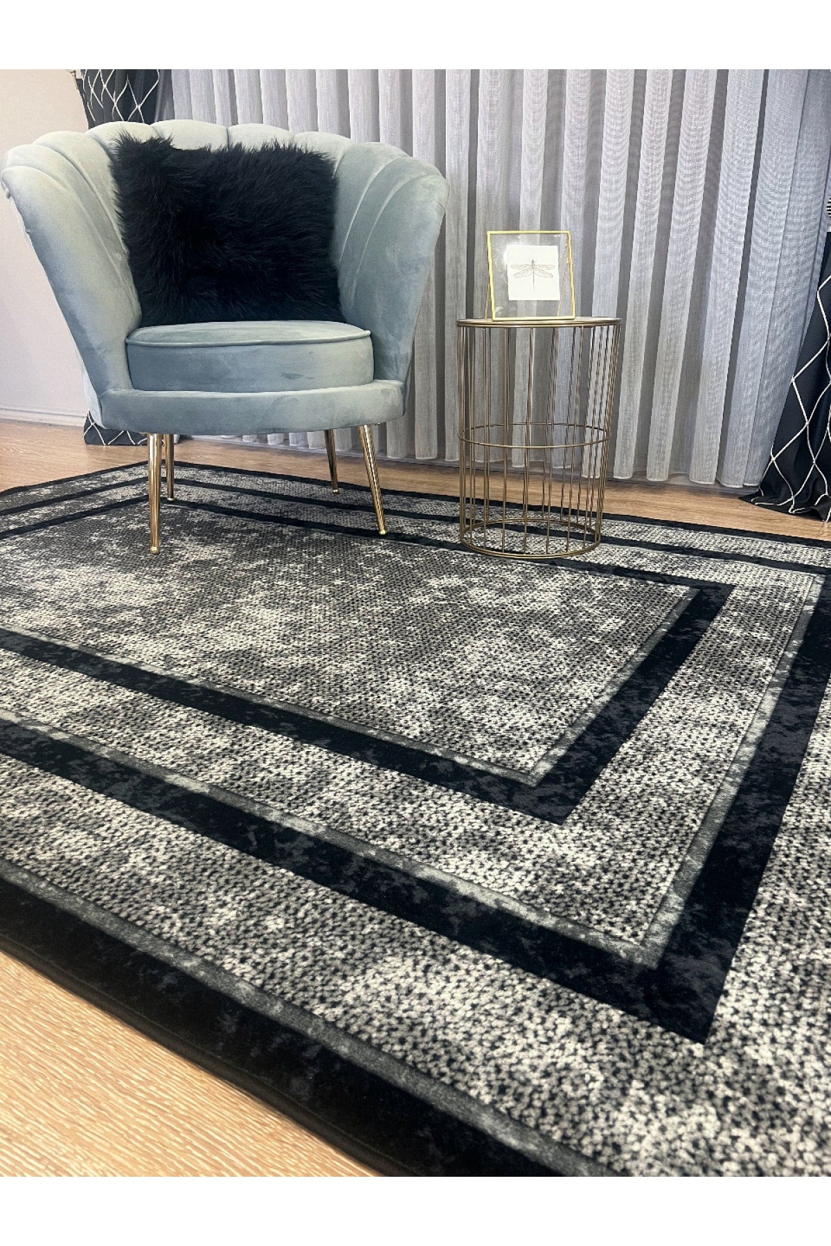 Jute Sisal Bordered Look Decorative Rug - Brown - Black