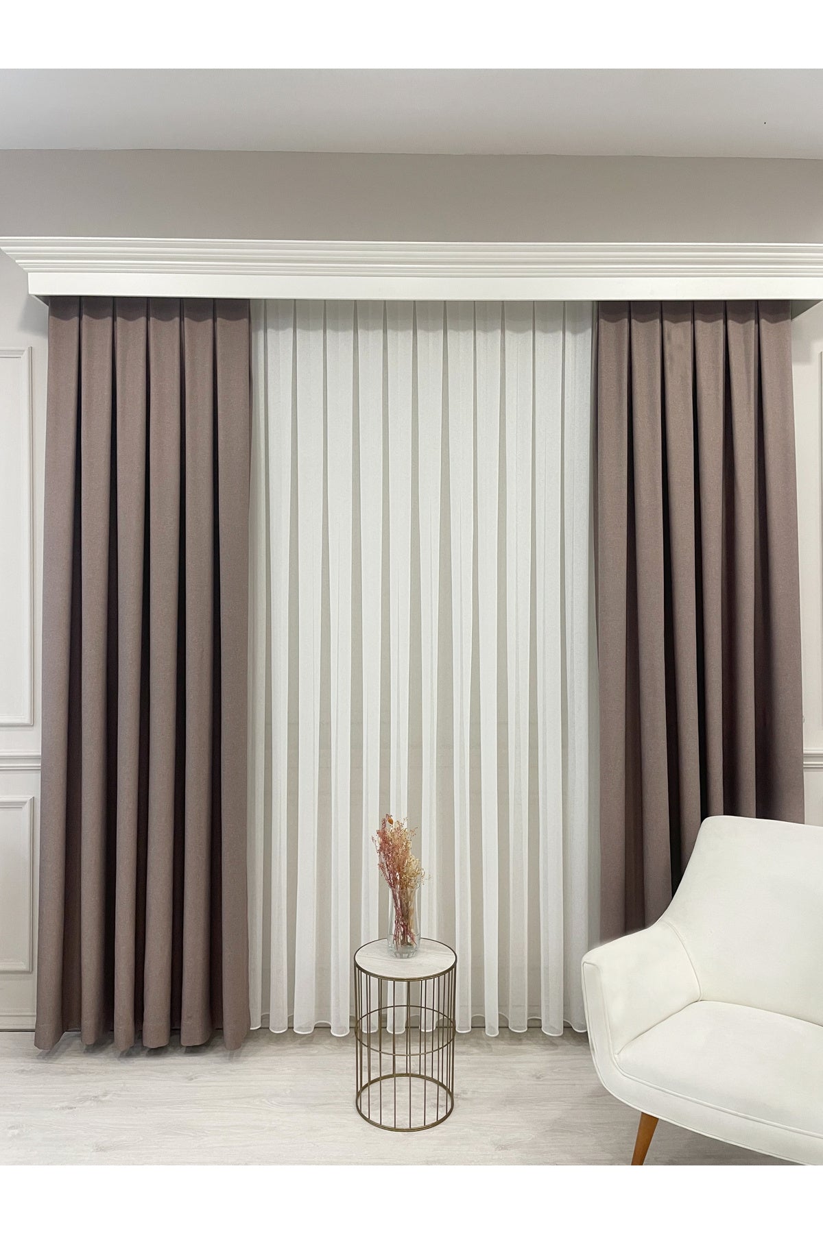 Heathered Milky Brown Linen-Look 1/3 Dense Pleated Blackout Curtain