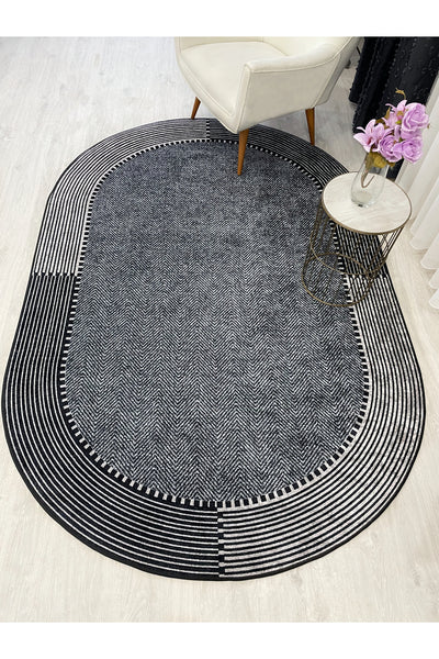GRAY-NAVY Jute Sisal Look Non-Slip Base Rug