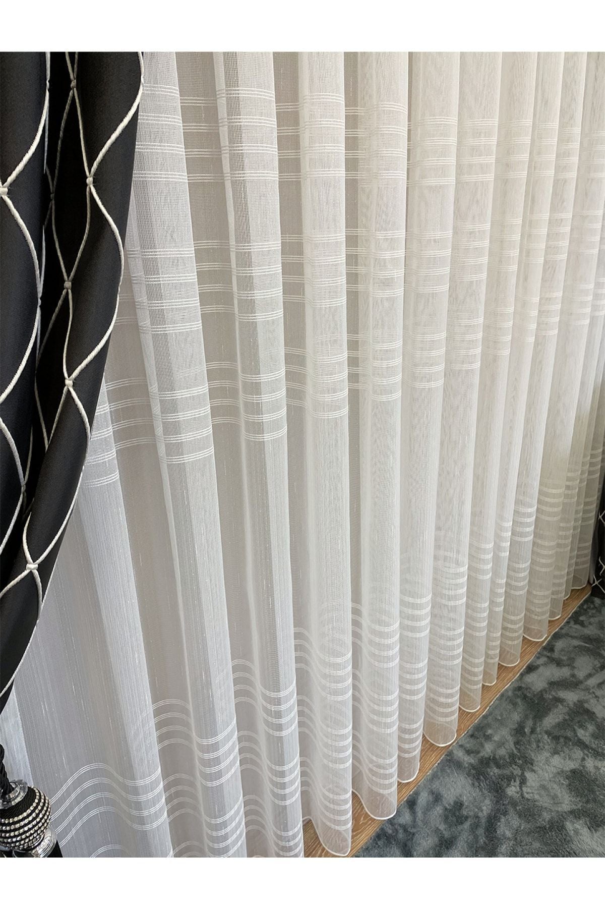 Modern 3 Sıra Şantuklu 1/2,5 Pile - Ekru - Krem Tül Perde