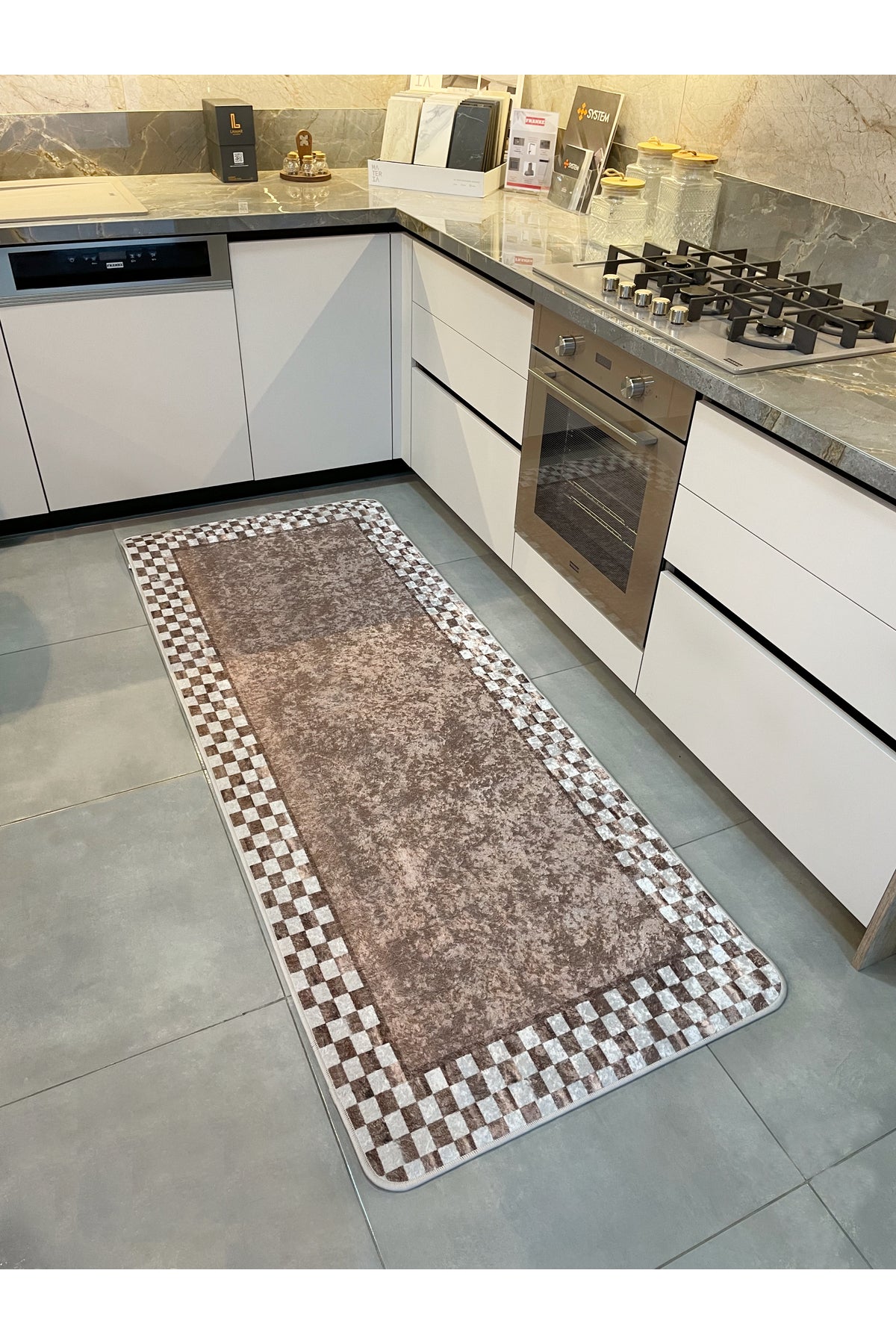 Checkered Non-Slip Base Washable Kitchen Runner Rug