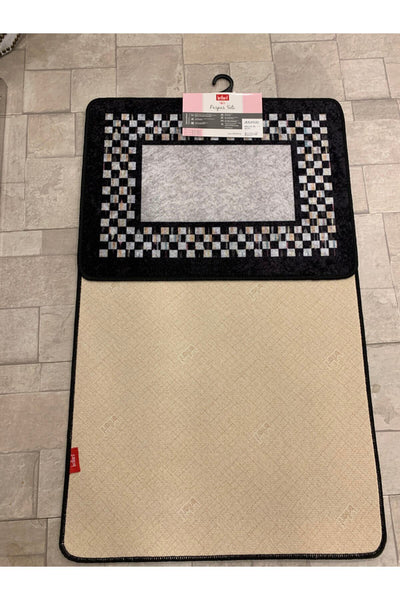 Latex Base Fringeless (70X110 - 70X50) Double Bath Mat Set