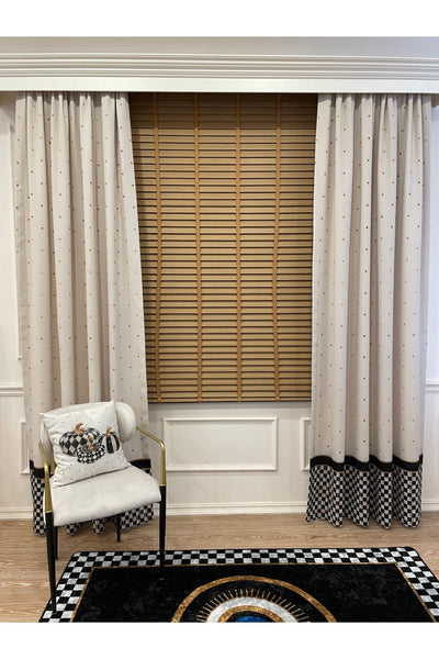 No-Pleat Extra-Reinforced Checkered Blackout Curtain - Beige-Black