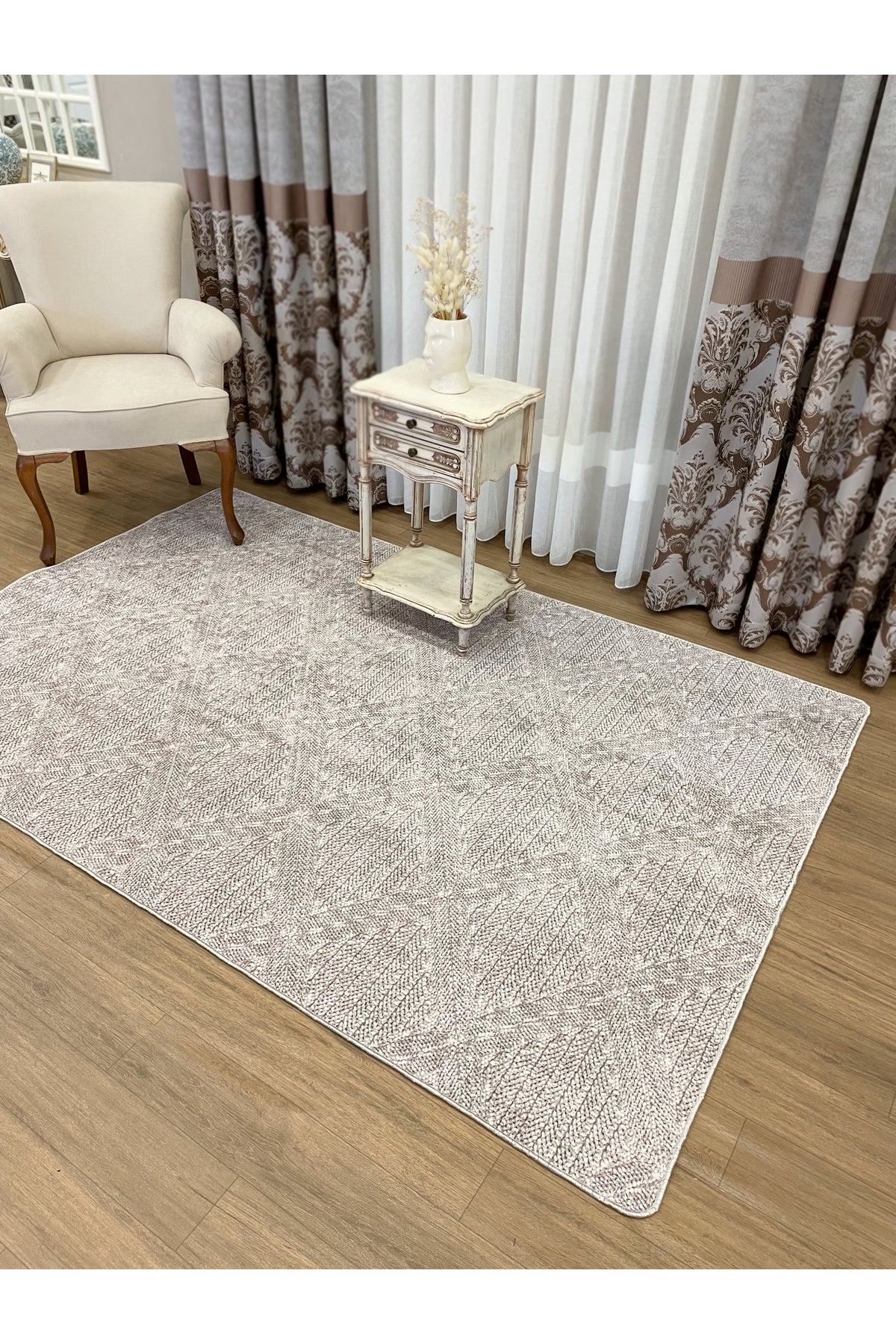 Gray Wicker-Textured Look Latex Leather Base Rug