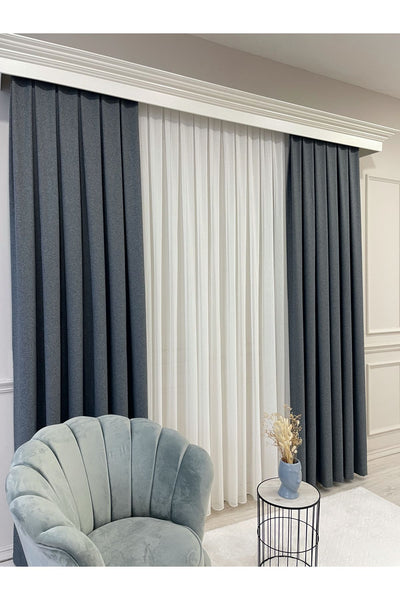 Heathered Milky Brown Linen-Look 1/3 Dense Pleated Blackout Curtain