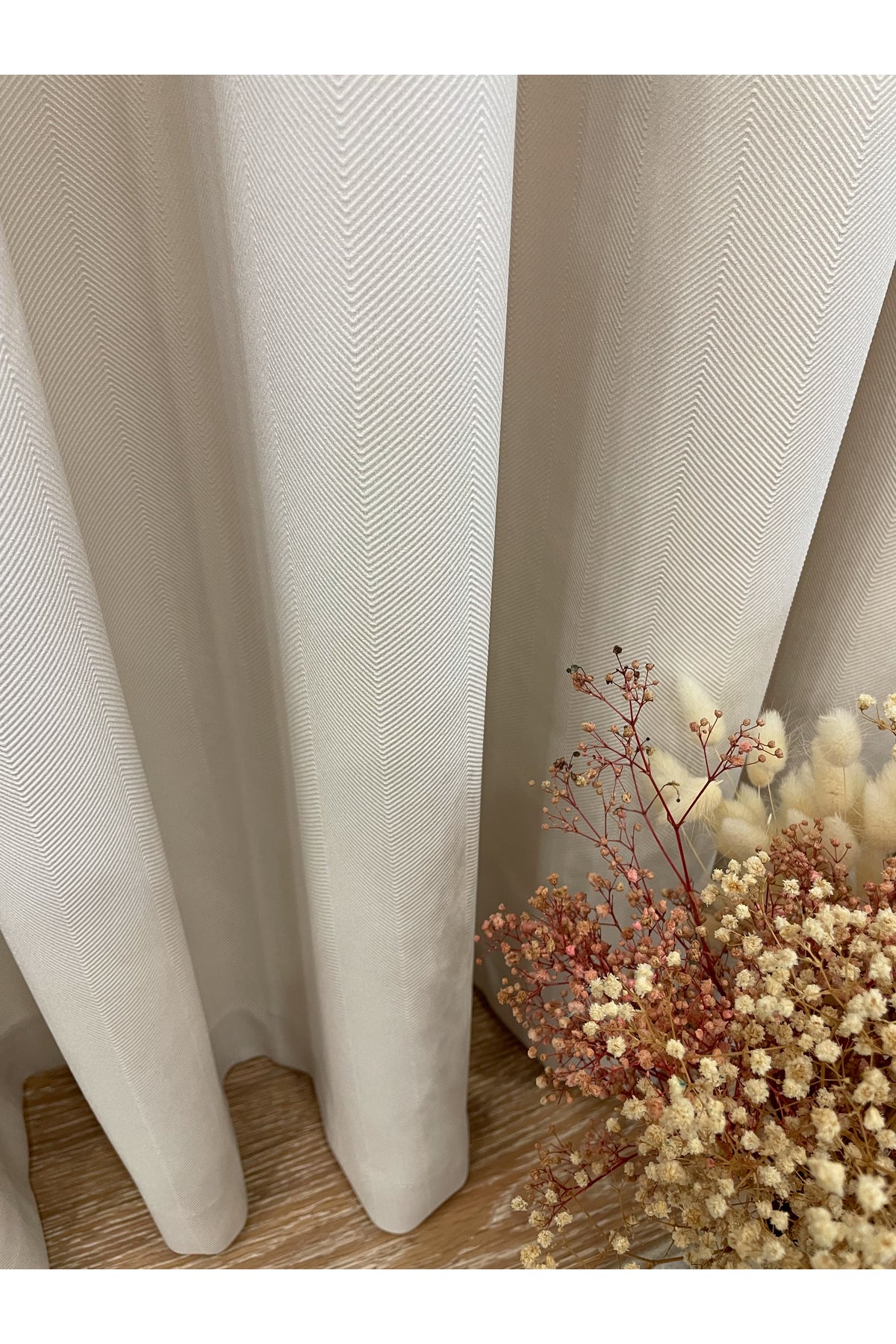 Heathered Milky Brown Linen-Look 1/3 Dense Pleated Blackout Curtain