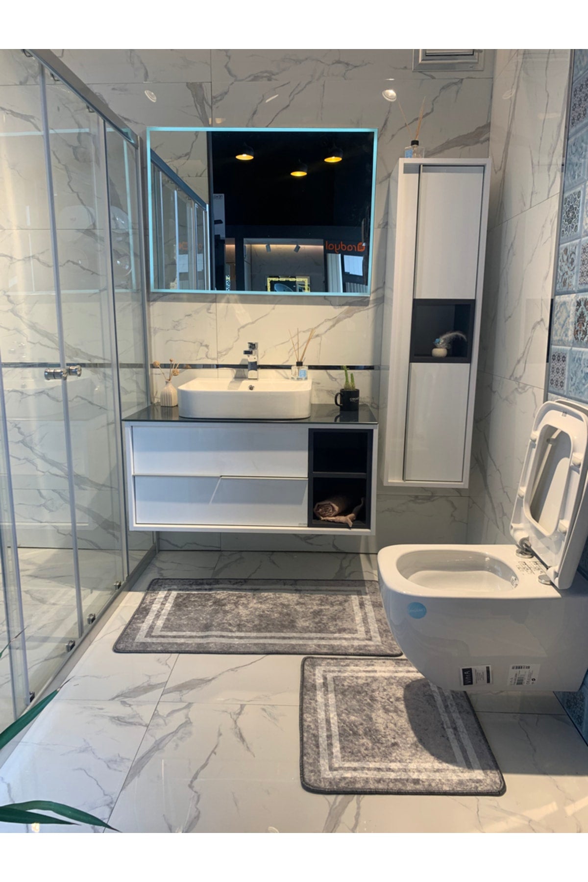 Tracy 2-Piece Latex Base Bathroom Mat Set - (SIZE 60X100 60X50) Black