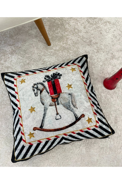Light Gray Horse Print Throw Pillow Cover 45x45