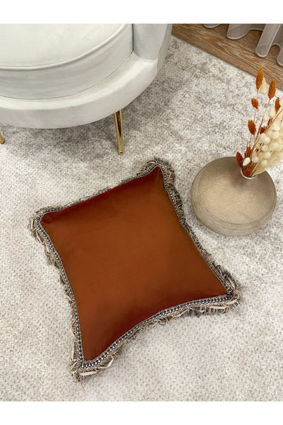 İthal Ipek (silk) Kırlent Yastık Kılıfı Kordonlu 45X45 TURUNCU