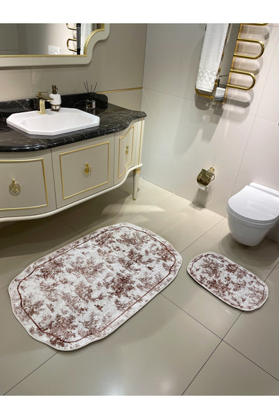 Toile de Jouy Themed Single Latex Base Bathroom Mat (80X120)