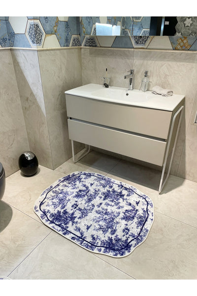 Toile de Jouy Themed Single Latex Base Bathroom Mat (80X120)