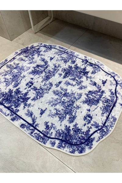 Toile de Jouy Themed Single Latex Base Bathroom Mat (80X120)