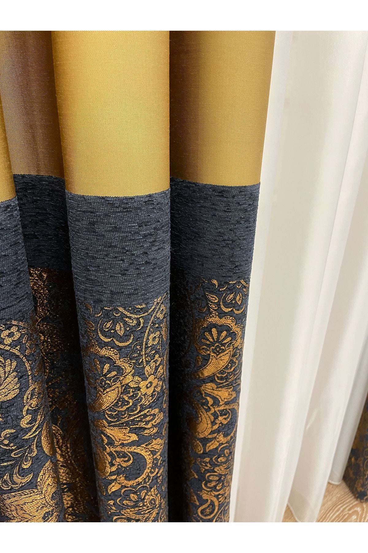 Gray Shawl Pattern 1/3 TIGHT PLEAT Jacquard Woven Blackout Curtain