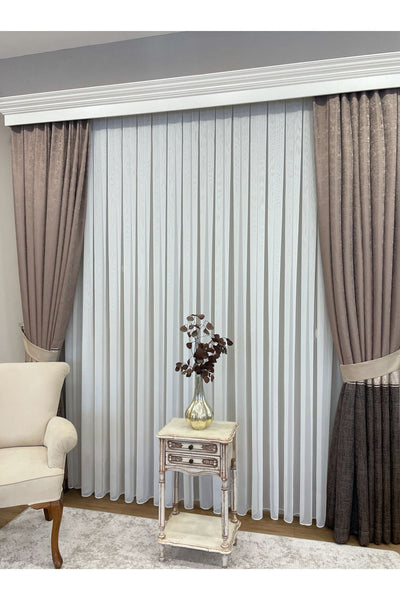 Ecru Self-Striped 1/3 Dense Pleated Sheer Curtain