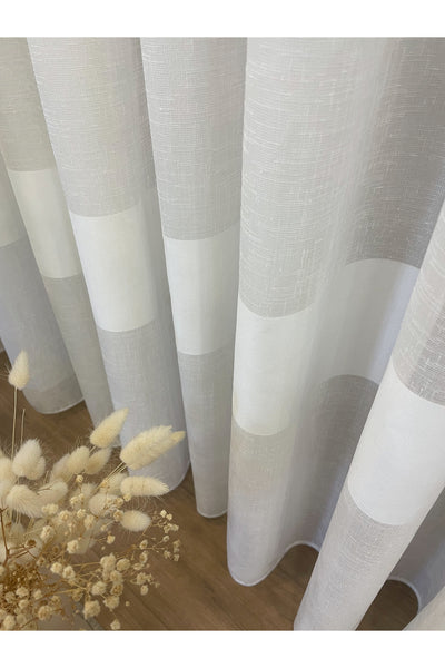 Hem-Banded Linen-Look 1/3 Dense Pleated - Ecru Sheer Curtain