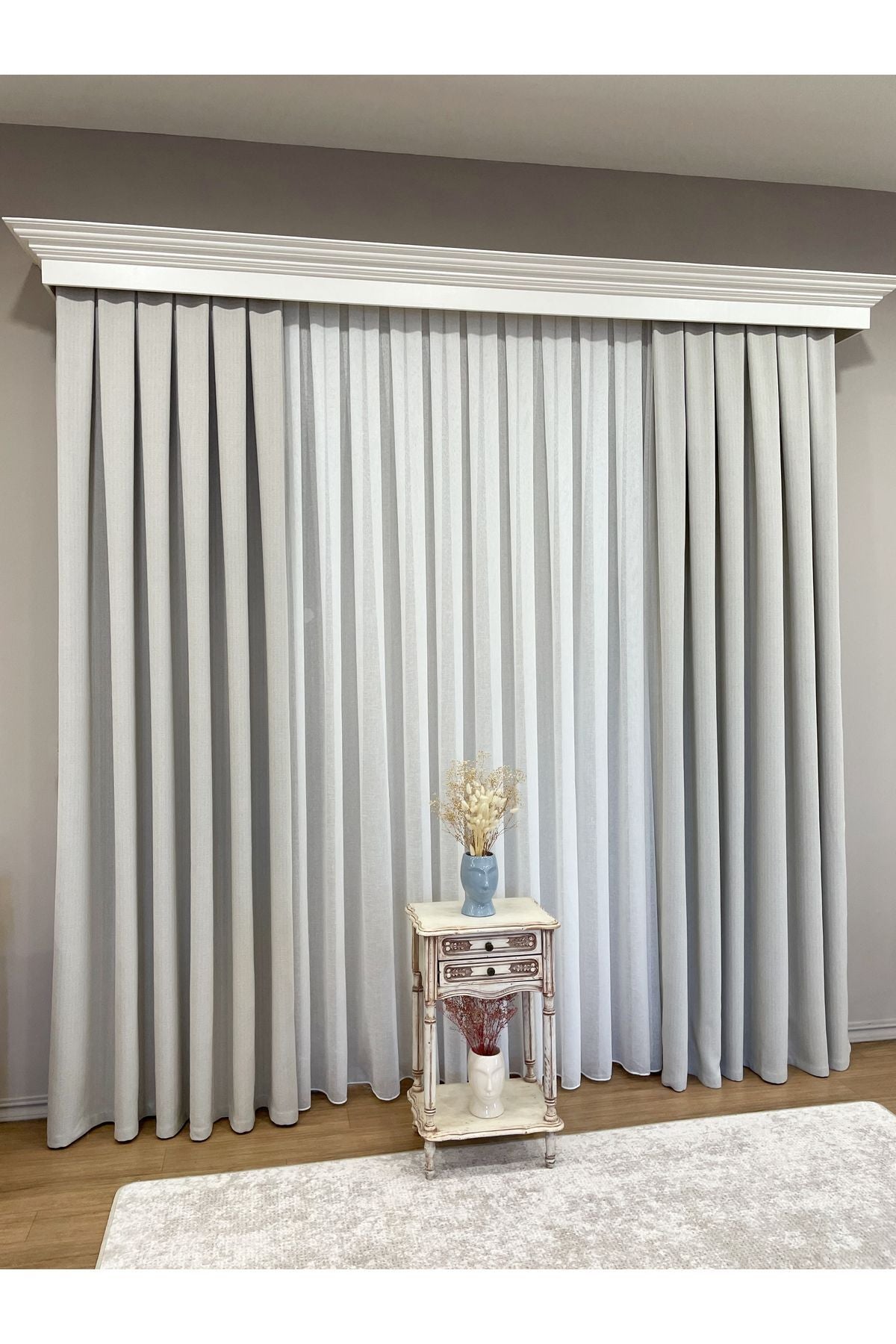 Stone Grey 1/3 Tight Pleat Linen-Look Blackout Curtain