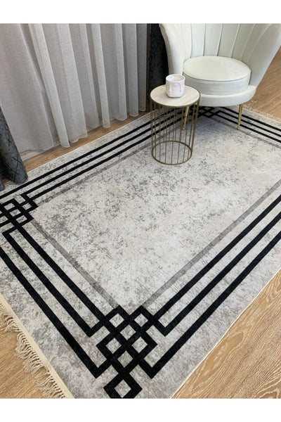 Geometric Gradient Chenille-Look Latex Non-Slip Backing Stain-Resistant Fringed Rug