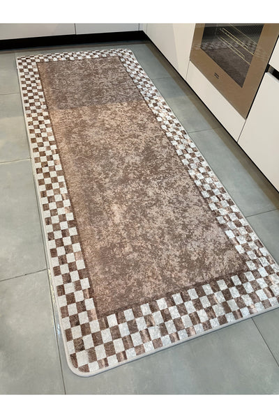 Checkered Non-Slip Base Washable Kitchen Runner Rug