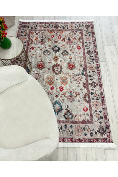 Beige Vintage Distressed Look Latex Base Rug