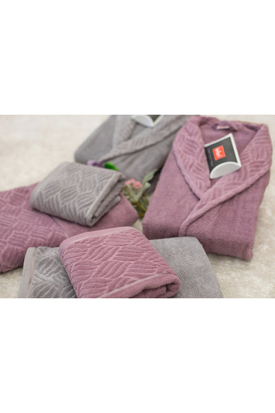 6-Piece Gray - Salmon Family Bathrobe Set