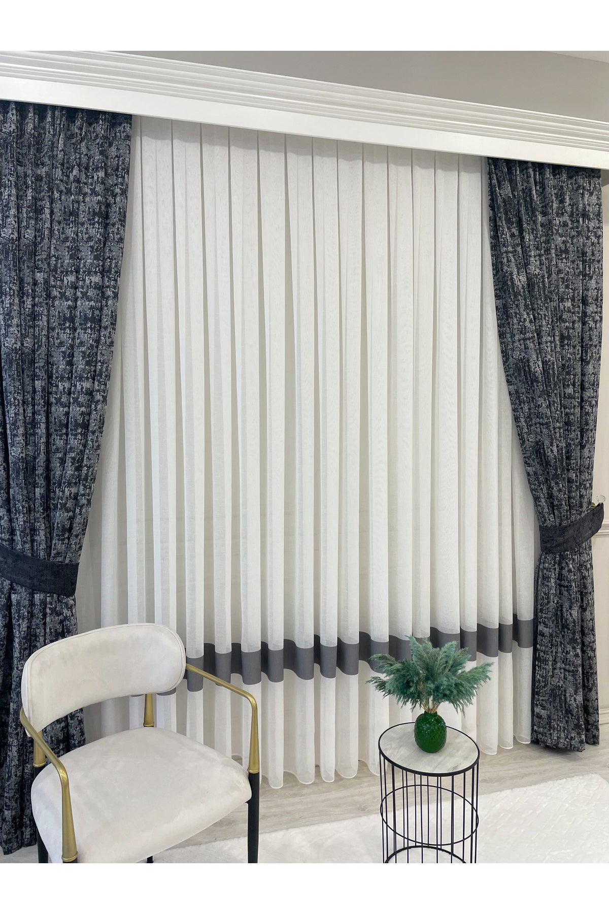 Hem-Banded Linen-Look 1/3 Dense Pleated - Ecru Sheer Curtain