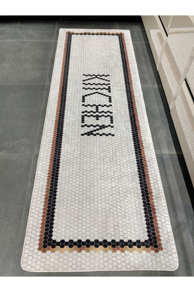 Kitchen Honeycomb Ecru Kitchen Runner Rug