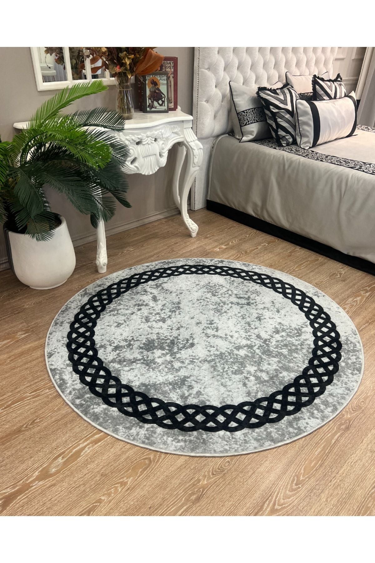Chain Patterned Gray - Black Decorative Rug