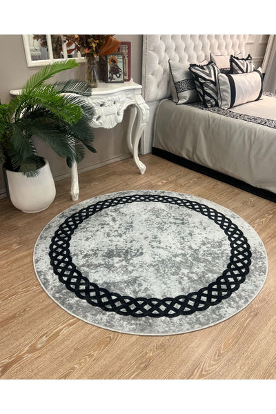 Chain Patterned Gray - Black Decorative Rug