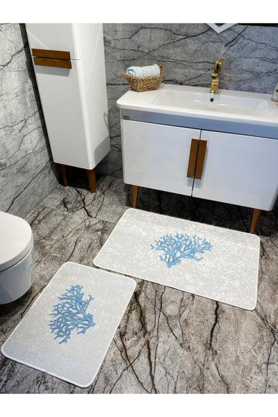 Mercan 2-Piece Latex Base Bathroom Mat Set (60x100 - 60x50) NAVY BLUE