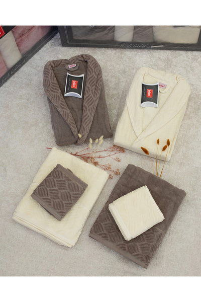 6-Piece Gray - Salmon Family Bathrobe Set