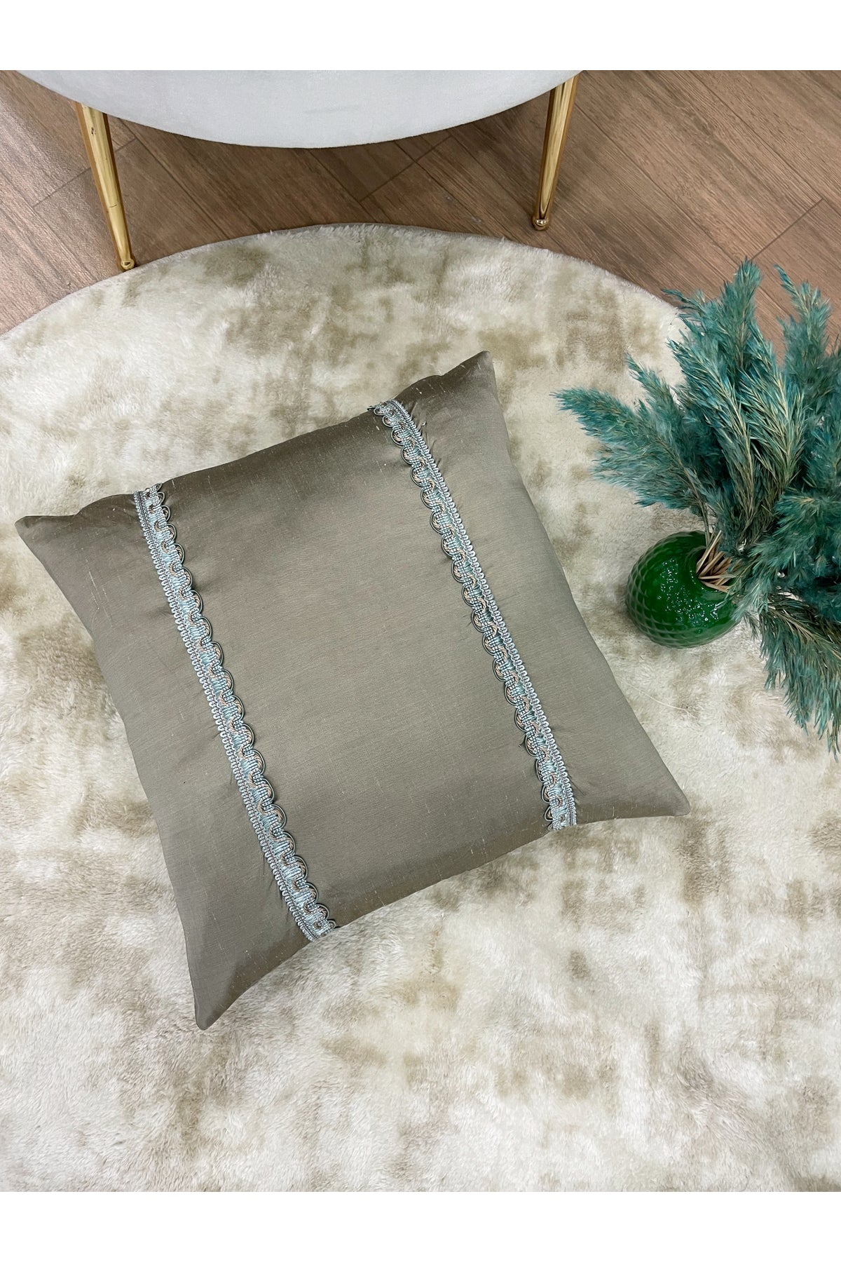 Imported Silk Cushion Pillow Cover with Cord (Oil Green)