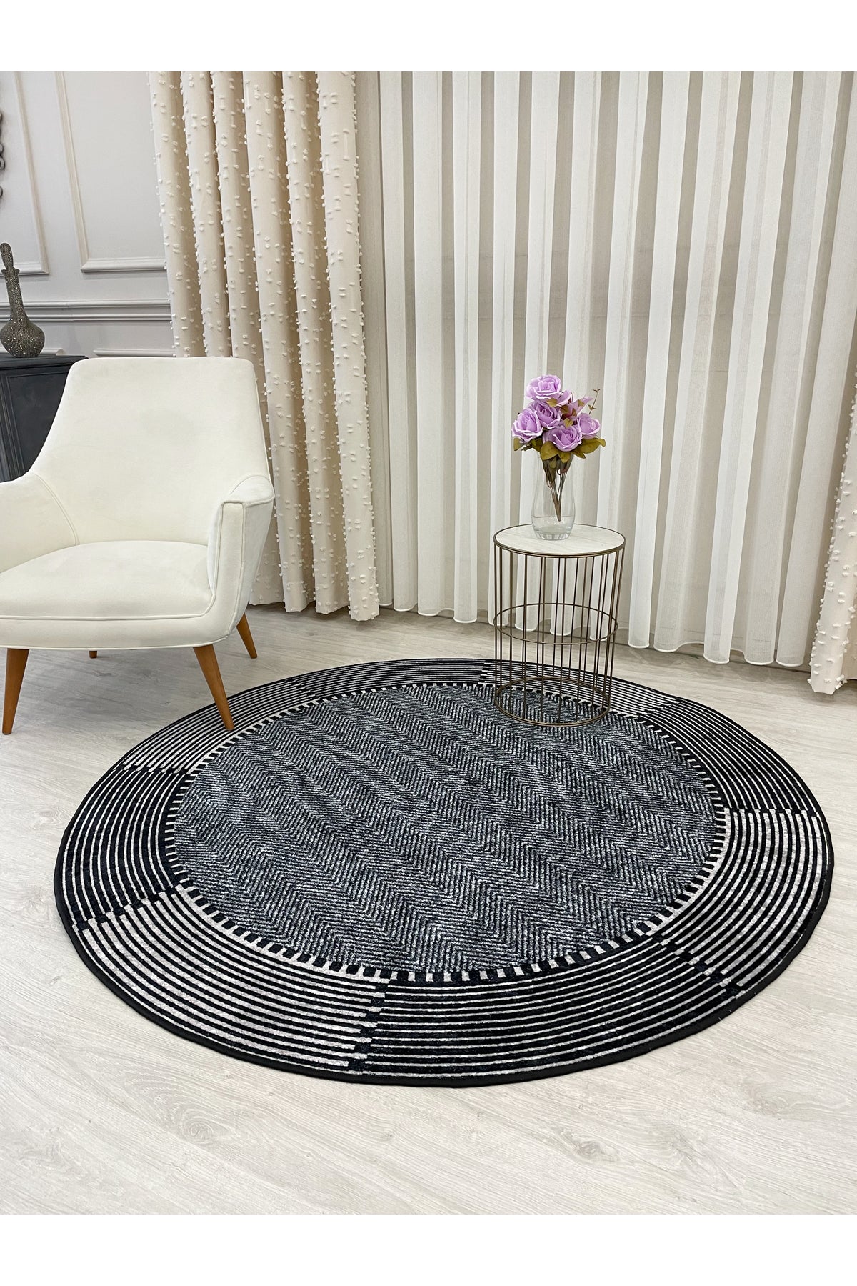 GRAY-BLACK Jute Sisal Look Non-Slip Base Runner Rug